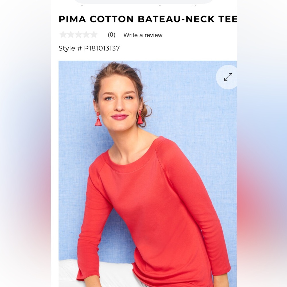 Talbots Pima Cotton Bateau Neck Long Sleeve Tee - Picture 2 of 6